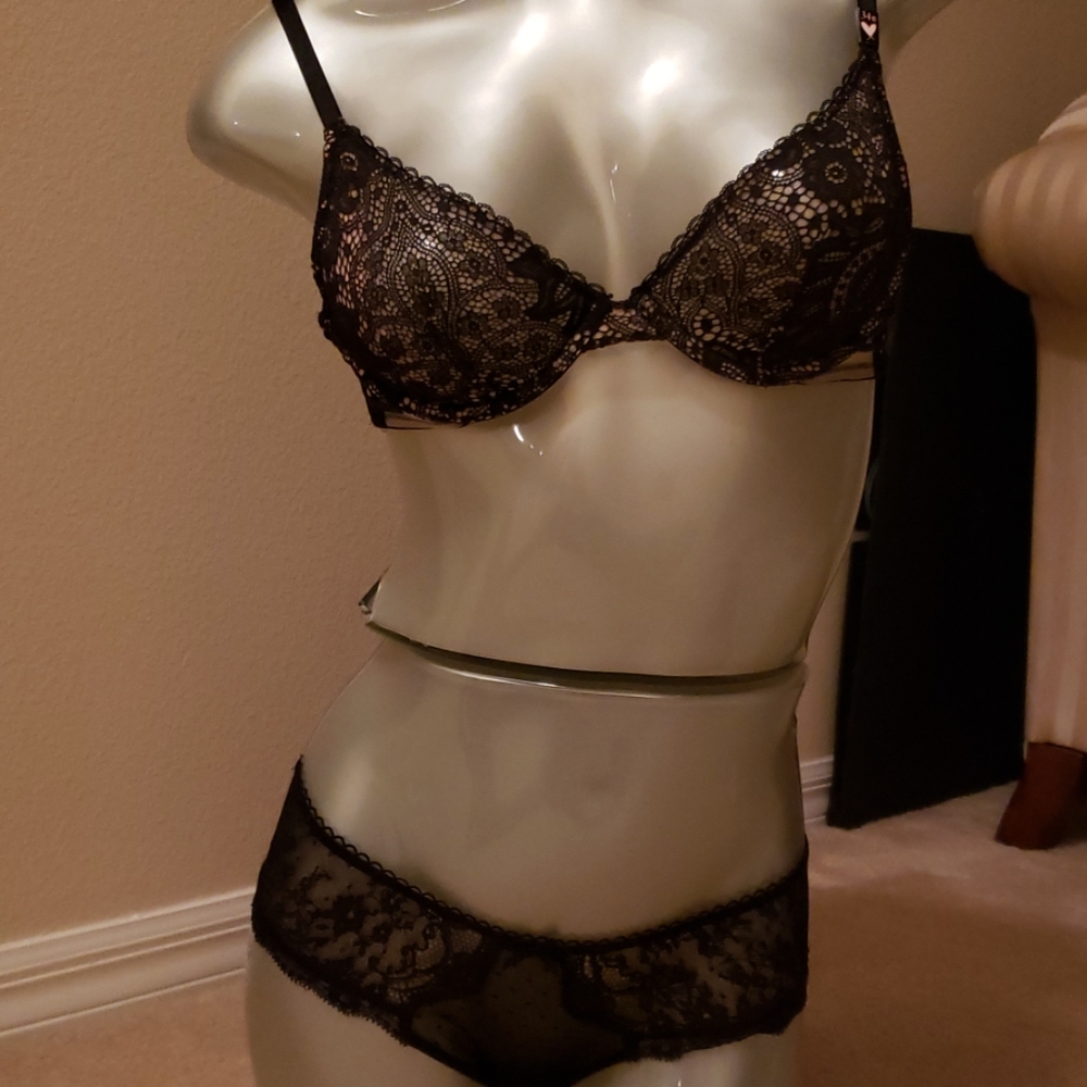 Victoria Secrets black bra and panty